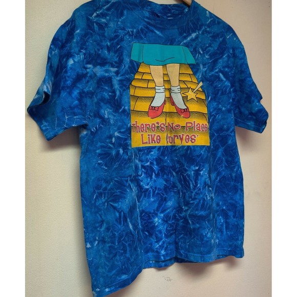 Wizard Of Oz Shirt Mens Large Blue Tie dye Theres No Place Like Curves Movie - Picture 5 of 10